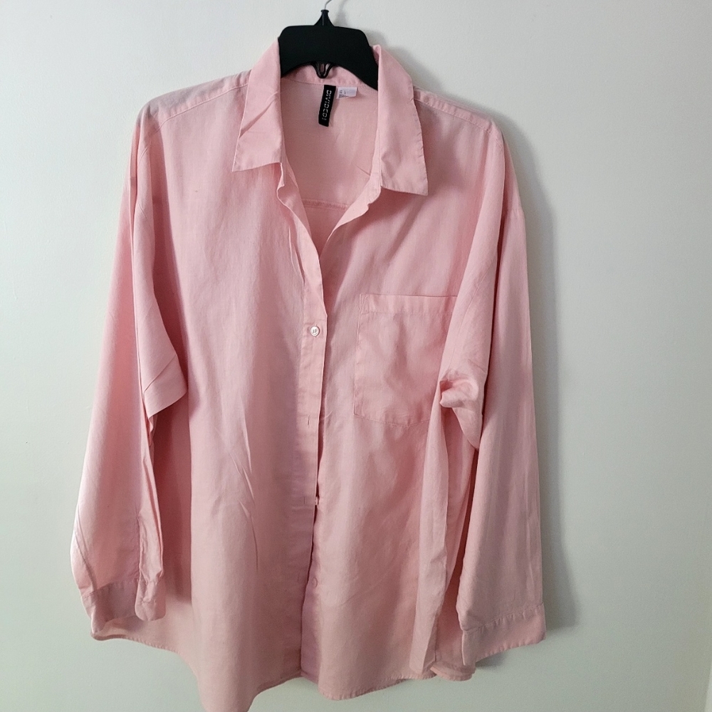 H&M women's pink long sleeve button down shirt. Sz(L)
